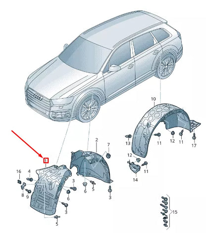 NEW AUDI Q7 4M FRONT LEFT INNER FENDER LINER FRONT PART 4M0821171AF ORIGINAL