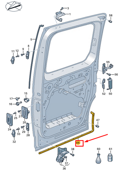 new vw caddy sb mk4 right lower sliding door seal 2k4843794a original