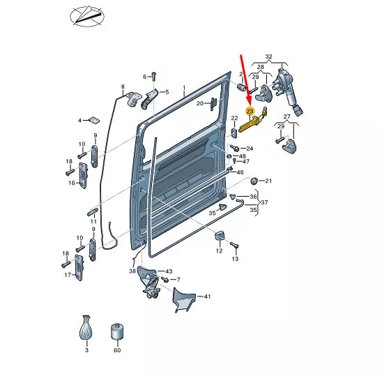 NEW VOLKSWAGEN TRANSPORTER T5 SLIDING DOOR LEFT HINGE 7E0843335A