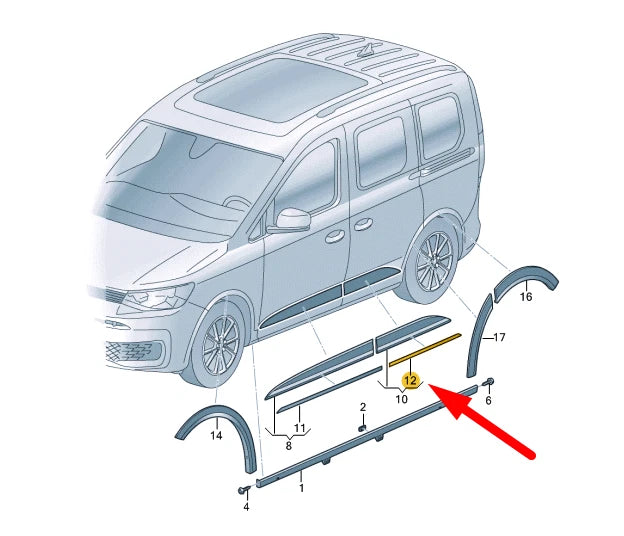 NEW VW CADDY MK4 SB REAR RIGHT DOOR PROTECTIVE STRIP 2K78535363Q7