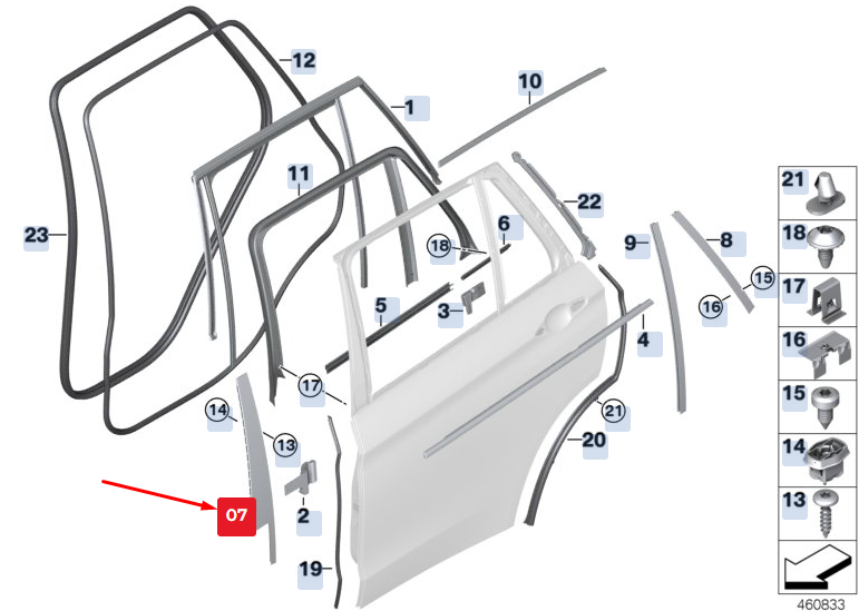 new bmw x5 f15 rear door b-pillar window frame finisher 51227289652 original