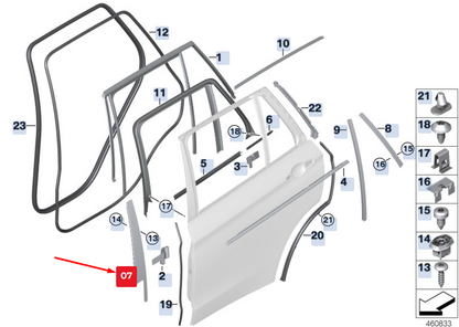 new bmw x5 f15 rear door b-pillar window frame finisher 51227289652 original