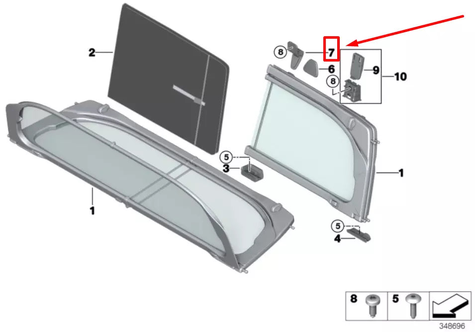 NEW BMW 4 F33, F83 RIGHT WIND DEFLECTOR TOP STOP 54347351100 7351100 ORIGINAL