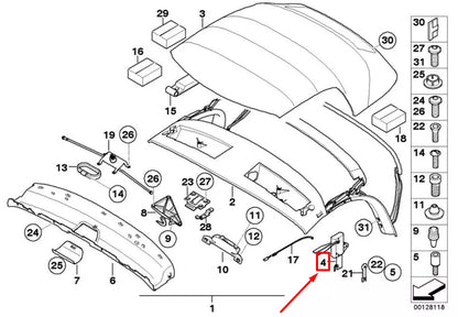 NEW BMW Z4 ROADSTER E85 RIGHT CONVERTIBLE TOP HINGE 7043888 54317043888 ORIGINAL