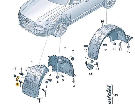 NEW AUDI Q7 4M FRONT RIGHT WHEEHOUSING LINER BRACKET 4M0821990A HE ORIGINAL