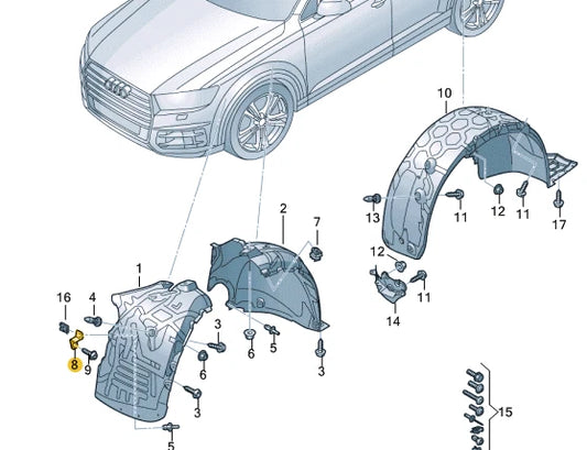 NEW AUDI Q7 4M FRONT RIGHT WHEEHOUSING LINER BRACKET 4M0821990A HE ORIGINAL