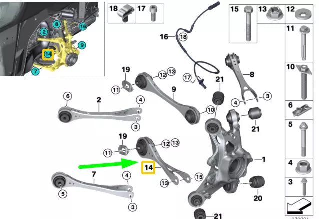 NEW BMW I8 I12 REAR AXLE ROLL-OVER STRUT WITH RUBBER MOUNT 33326862218 ORIGINAL