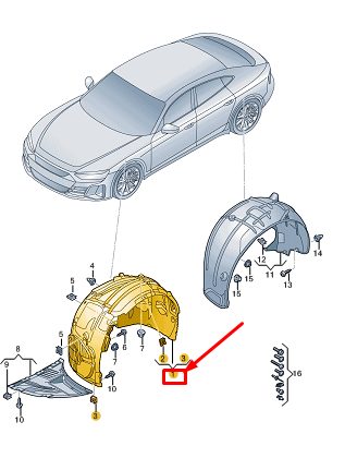 new audi e-tron gt front right inner arch liner 4j3810908c original