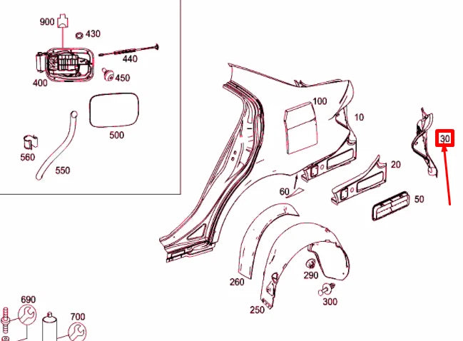 NEW MERCEDES-BENZ C W204 REAR LEFT FENDER STIFFENING A2046372544 ORIGINAL