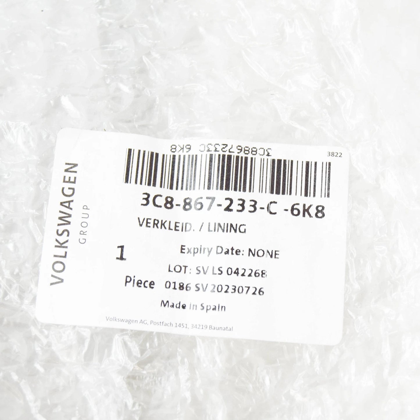 NEW VOLKSWAGEN CC UPPER LEFT A PILLAR TRIM 3C8867233C6K8 ORIGINAL