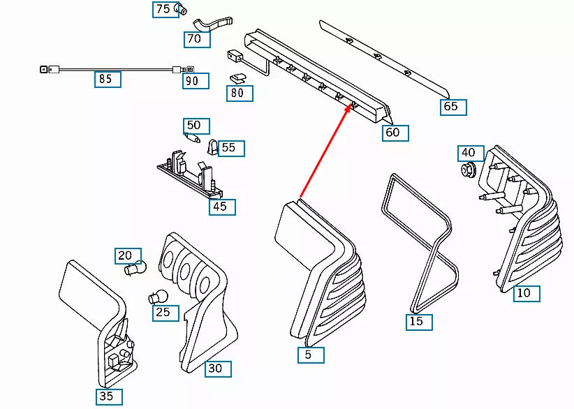 NEW MERCEDES-BENZ SL R129 ADDITIONAL THIRD STOP BRAKE LIGHT A1298201356