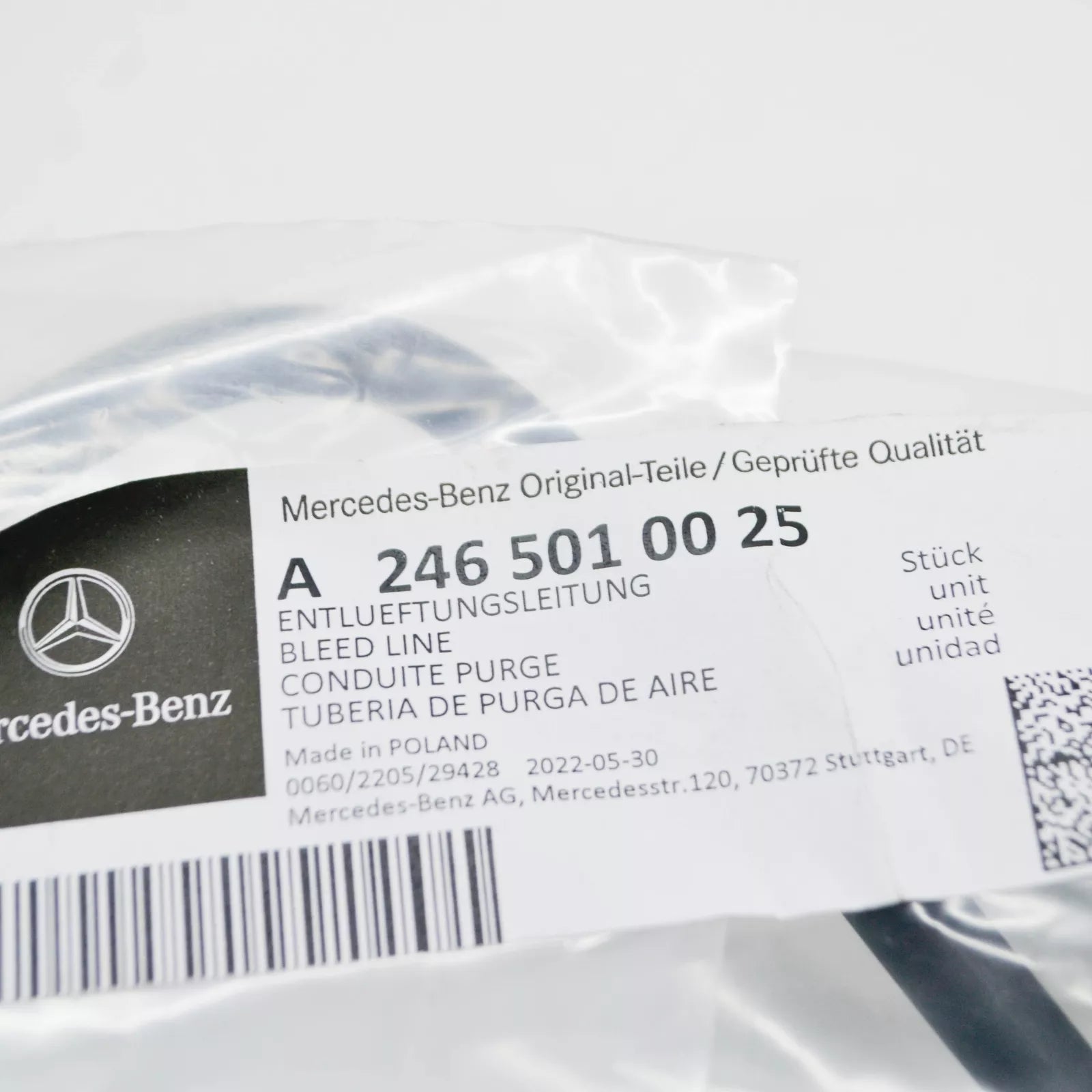 NEW MB A W176 COOLER TO COMPENSATING TANK BLEED LINE A2465010025