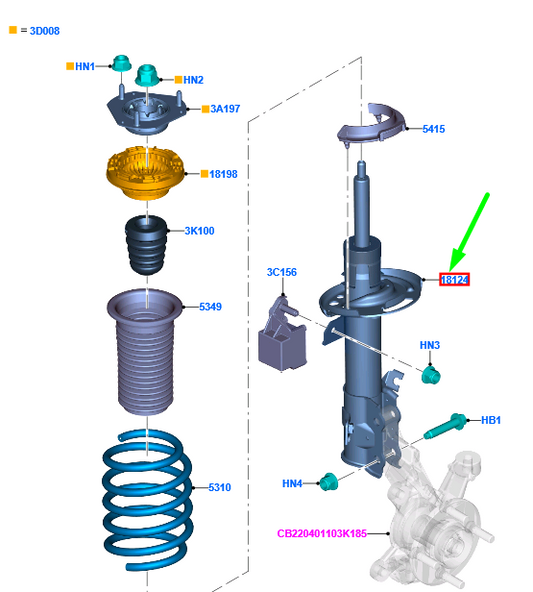 new ford b-max b232 front right shock absorber 1905881 ap31-18045-cg original