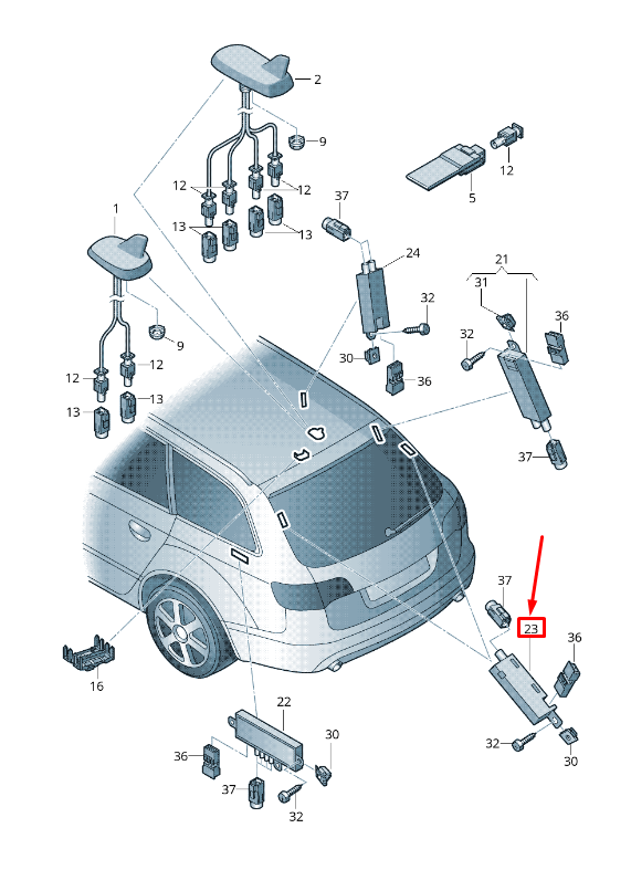 new audi a6 avant c6 left bootlid antenna amplifier 4f9035225j original