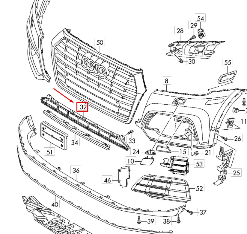 NEW AUDI Q5 FY FRONT BUMPER CENTER LOWER COVER GRILLE TRIM 80A807647B9B9