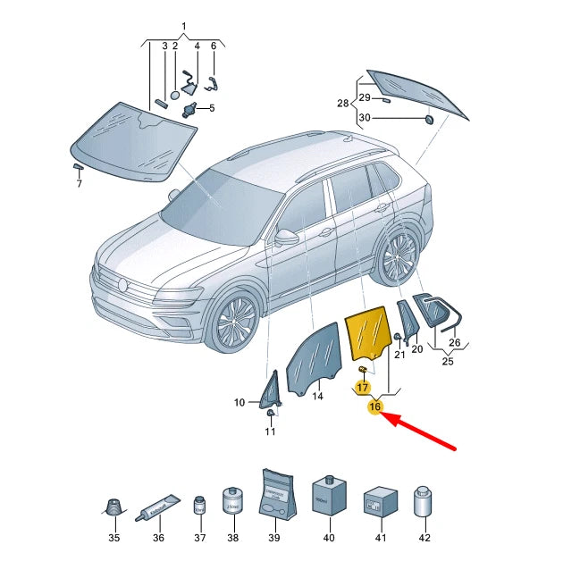 NEW VW TIGUAN AD MK2 REAR RIGHT DOOR WINDOW TINTED GLASS 5NA845026F ORIGINAL