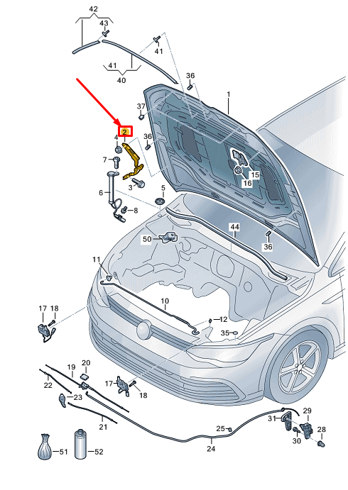 new vw golf cd mk8 front right bonnet hinge 5h0823302b original