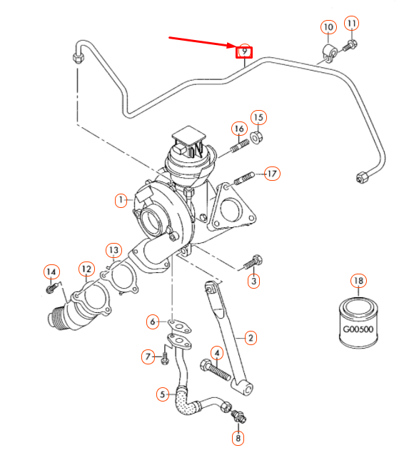 new audi a4 b8 turbo feed oil line 03l145771a original
