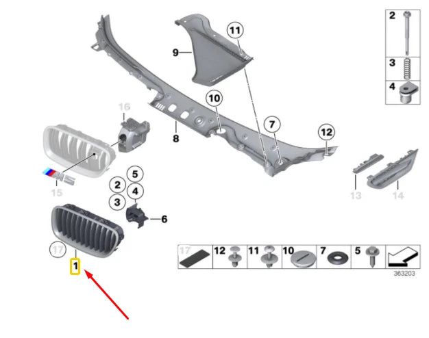 NEW BMW 5 F10 FRONT RADIATOR RIGHT KIDNEY GRILLE 51137261356 7261356 ORIGINAL