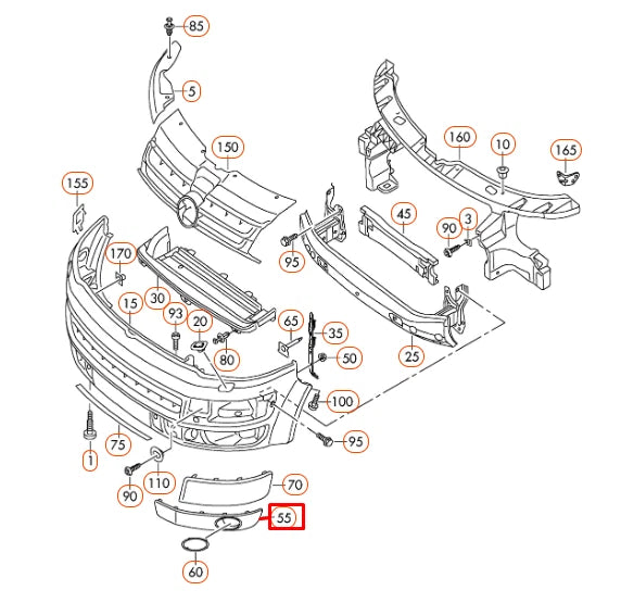 NEW VW TRANSPORTER T5 FRONT LEFT FOG LIGHT GRILLE 7E08074897G9