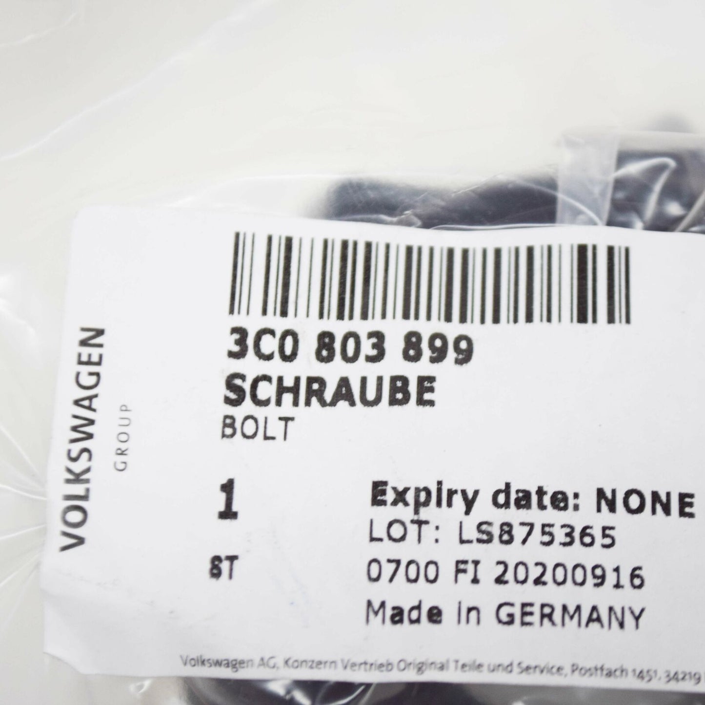 NEW VOLKSWAGEN CC SPARE WHEEL MOUNTING BOLT 3C0803899 ORIGINAL