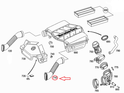 NEW MB E-CLASS W211 RIGHT AIR INTAKE HOSE TUBE A1130942182 ORIGINAL