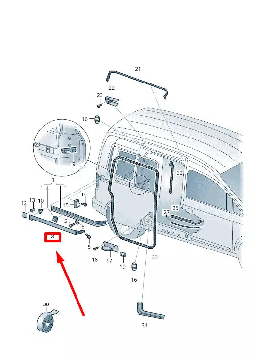 NEW VW CADDY MK3 RIGHT SLIDING DOOR RAIL COVER 2K0843796B ORIGINAL