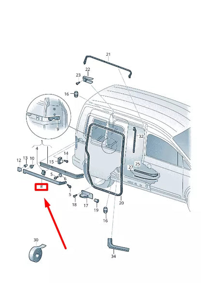 NEW VW CADDY MK3 RIGHT SLIDING DOOR RAIL COVER 2K0843796B ORIGINAL