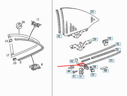 NEW MERCEDES-BENZ CLK C208 REAR SIDE WINDOW SEALING RAIL A2086730326 ORIGINAL