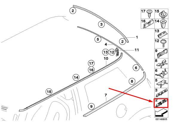 new mini cooper r50,s r53 rear left trim strip clip bracket 51317051525 original