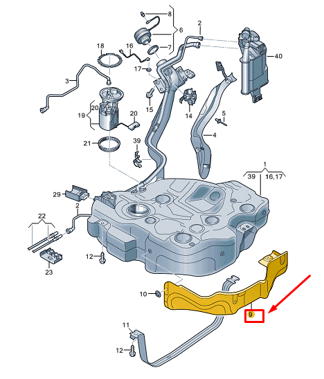 new vw golf cd mk8 fuel tank heat shield 5q0201307r original