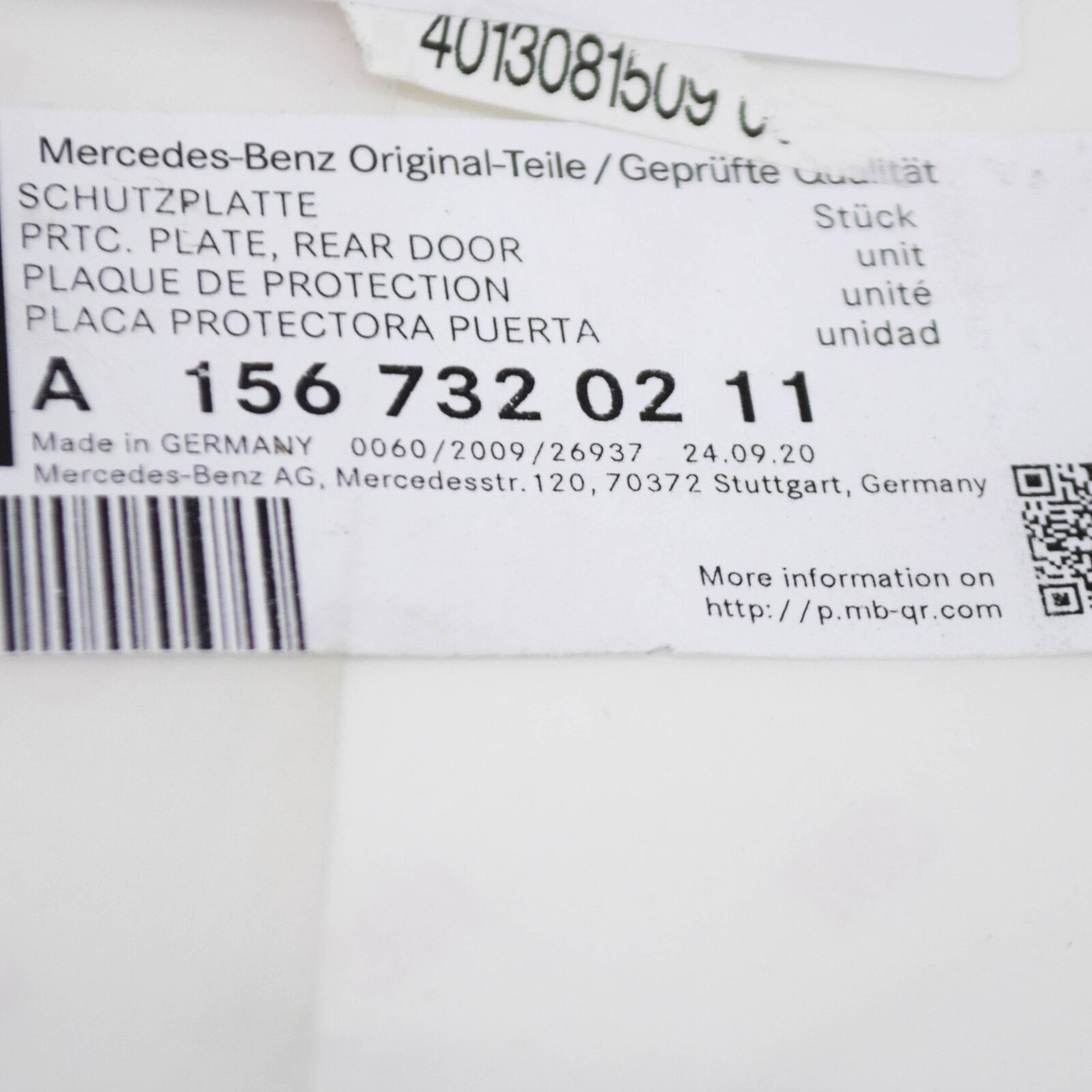NEW MB GLA X156 REAR RIGHT DOOR PROTECTIVE PLATE FOIL A1567320211 ORIGINAL