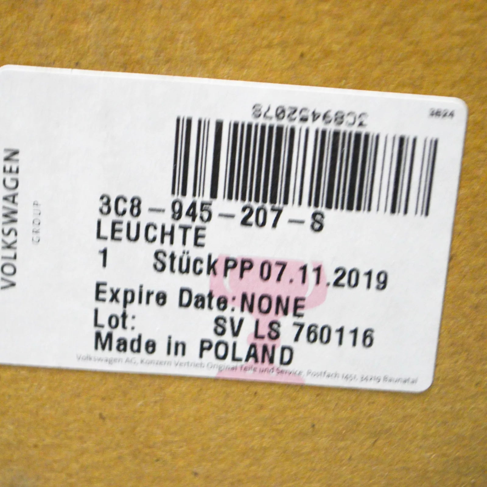 NEW VOLKSWAGEN PASSAT CC REAR LEFT OUTER TAILLIGHT LAMP 3C8945207S ORIGINAL