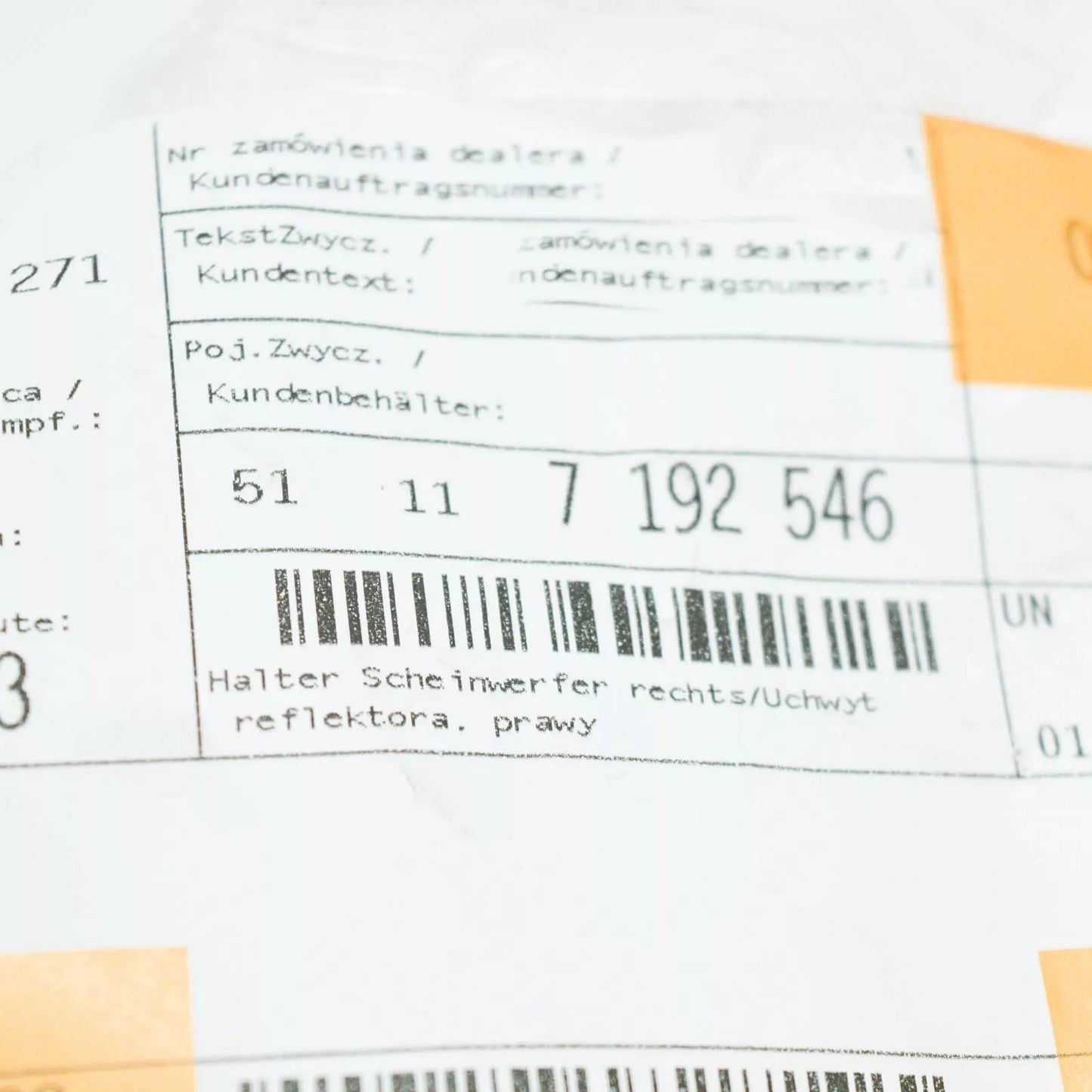 NEW BMW 3 COUPE E92 RIGHT HEADLIGHT BRACKET MOUNT 7192546 51117192546 ORIGINAL