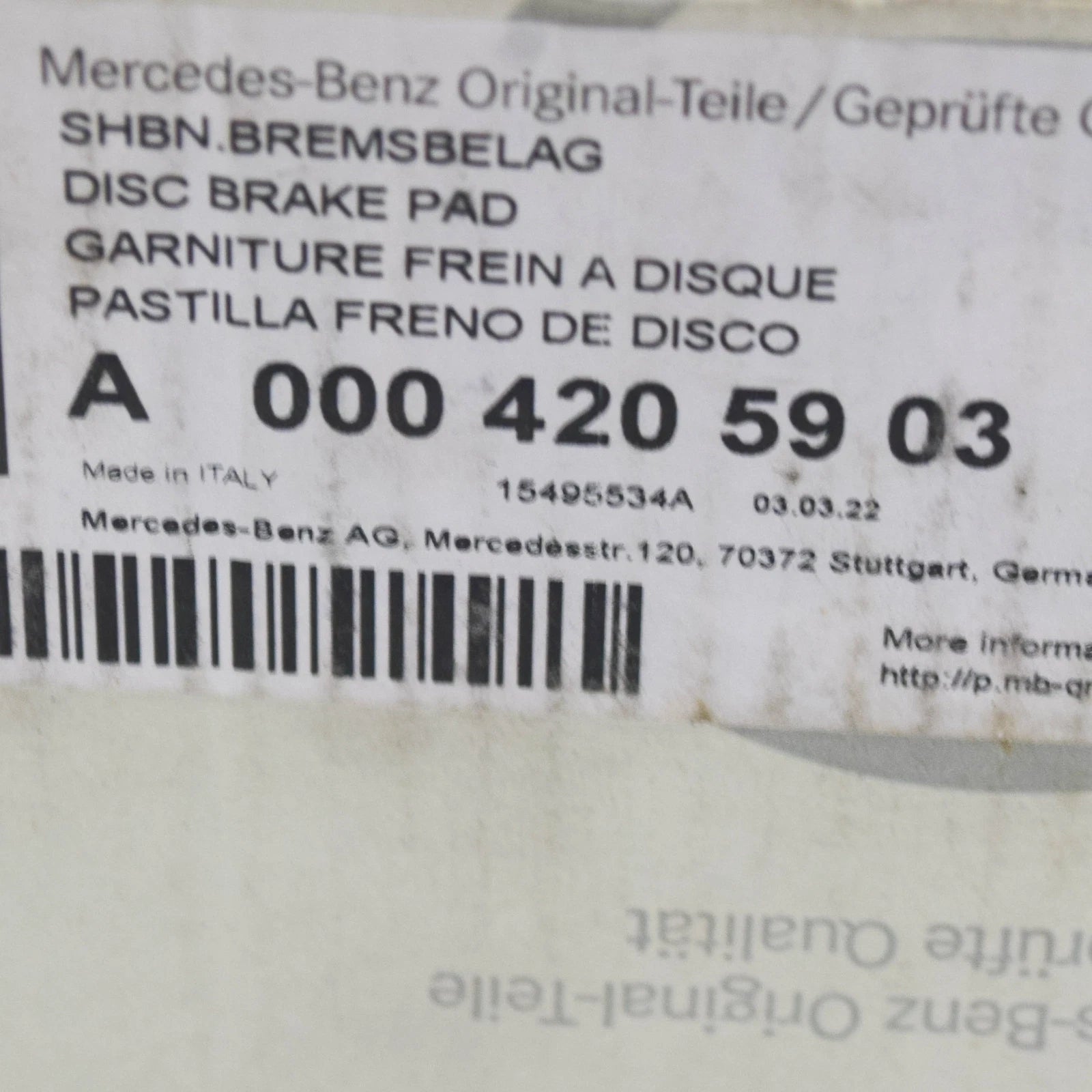 NEW MERCEDES-BENZ CLA COUPE C118 REAR BRAKE PADS SET A0004205903 ORIGINAL