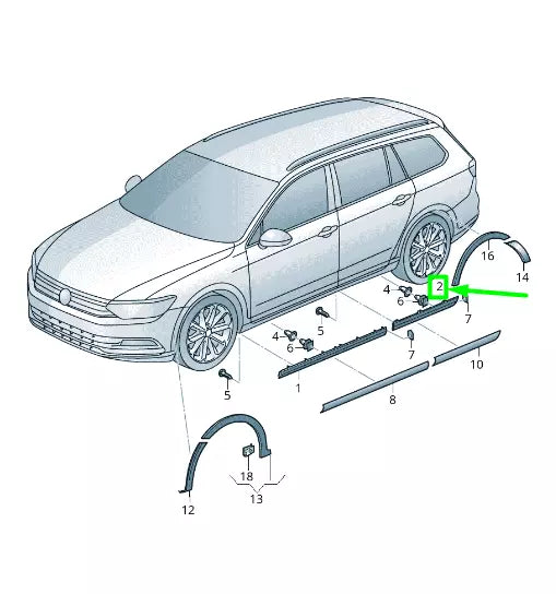 NEW VOLKSWAGEN PASSAT B8 3G REAR LEFT DOOR LOWER MOLDING 3G0853777GRU ORIGINAL