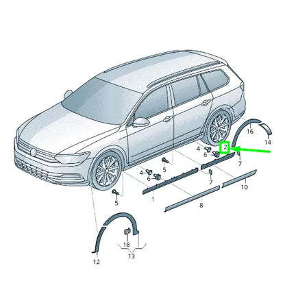 NEW VOLKSWAGEN PASSAT B8 3G REAR LEFT DOOR LOWER MOLDING 3G0853777GRU ORIGINAL