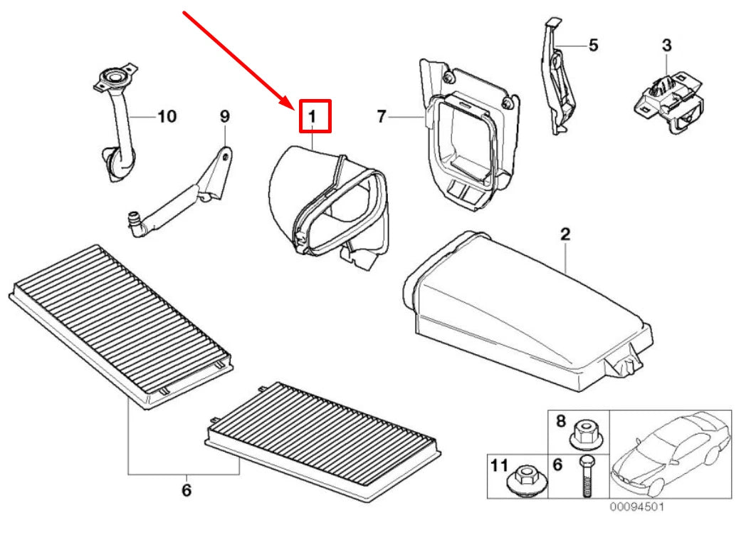 NEW BMW 7 E65, E66, E67 LEFT CABIN AIR FILTER DUCT 8379955 64318379955 ORIGINAL