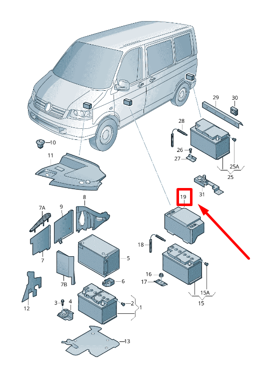 new vw transporter v t5 flatbed 7jd, 7je, battery cover 7e2915430 original