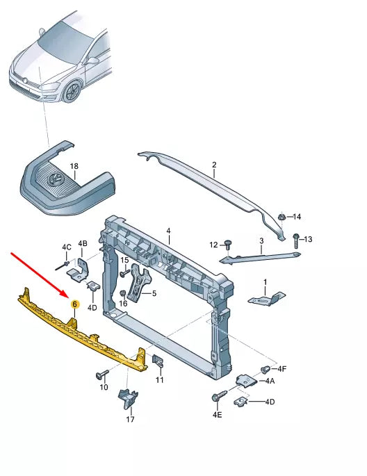 NEW VW GOLF MK7 FRONT LOCK CARRIER CENTER GUIDE SECTION 5G0805705H
