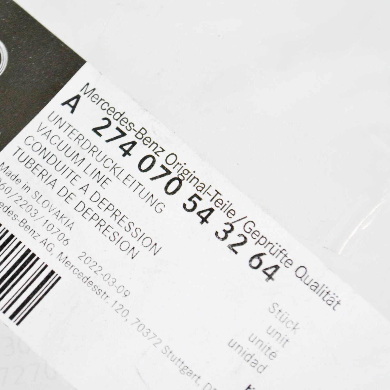 NEW MERCEDES-BENZ C W204 VACUUM PUMP LINE A2740705432 ORIGINAL