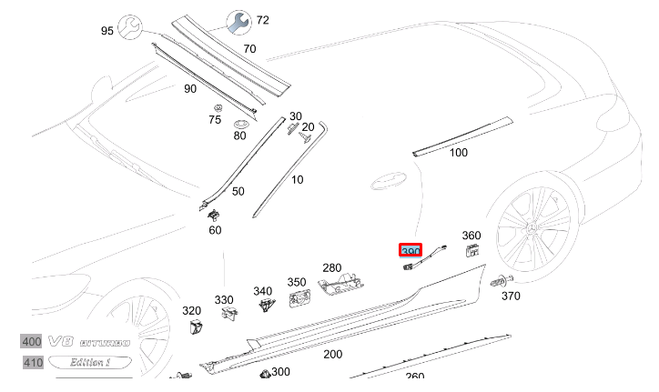 NEW MB C COUPE C205 RIGHT ROCKER MOLDING MOUNT BRACKET A2056983800 ORIGINAL