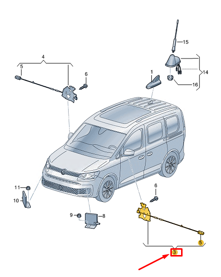 new vw caddy sb mk4 aerial module 2k7035532a original