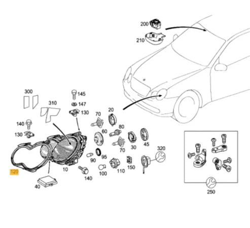 NEW MB C W203 FRONT HEADLIGHT SEALING FRAME RIGHT SIDE A2038260291