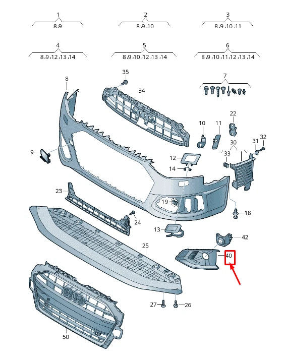 NEW AUDI A4 AVANT B9 FRONT RIGHT AIR GUIDE GRILLE 8W0807682AK3Q7 ORIGINAL