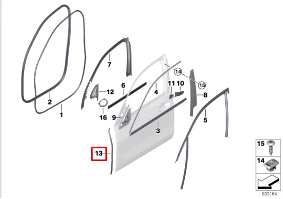 NEW BMW X6 G06 FRONT RIGHT DOOR A-PILLAR GAP SEAL 51769465618 ORIGINAL