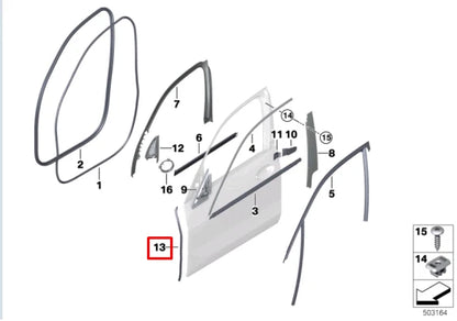 NEW BMW X6 G06 FRONT RIGHT DOOR A-PILLAR GAP SEAL 51769465618 ORIGINAL