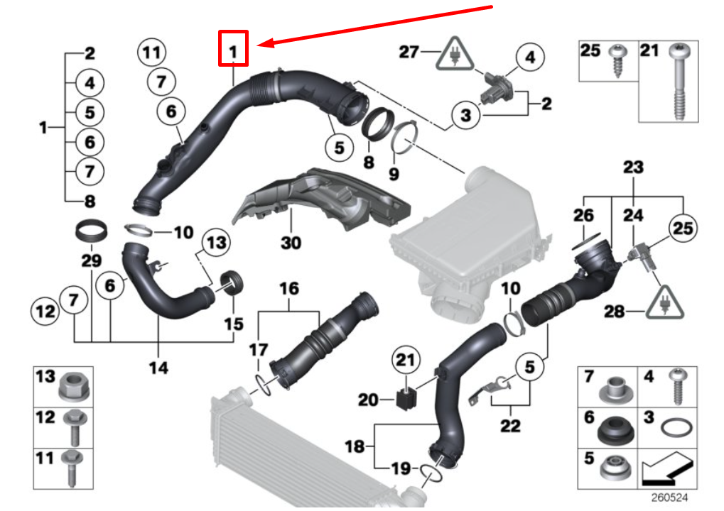 new bmw 5 f07 air duct without mass airflow sensor 13717583726 7583726 original