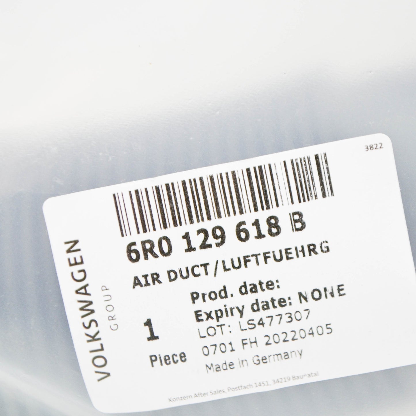 NEW VW POLO 6R ENGINE AIR INTAKE TUBE 6R0129618B ORIGINAL