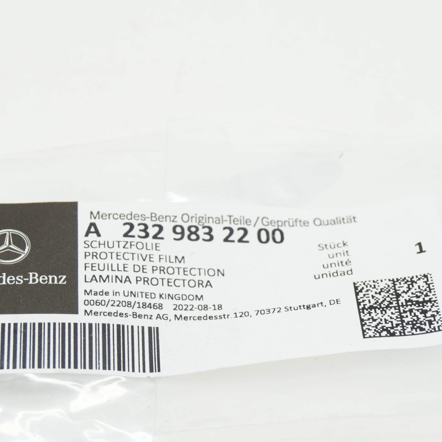 NEW MERCEDES-BENZ SL R232 FRONT FENDER RIGHT PROTECTIVE FILM A2329832200